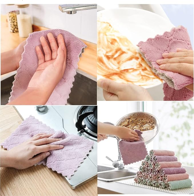 32 Pack Kitchen Cloth, Microfiber Dish Towels Washcloths, Super Absorbent Coral - Image 5
