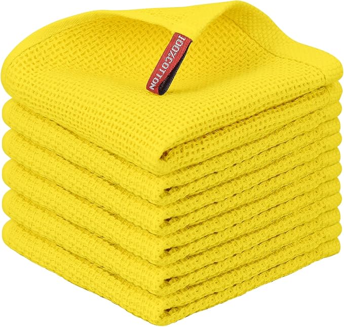 Nialnant 6 Pack Yellow Kitchen Dish Cloths, 100% Cotton Waffle Weave Dish Towels by Nialnant