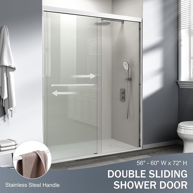 Abruzzo 56" - 60" Adjustable Width Double Sliding Shower Door - Semi-Frameless - Image 4