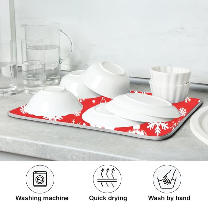 Christmas Snowflake Ball Baubles Dish Drying Mat - Image 7