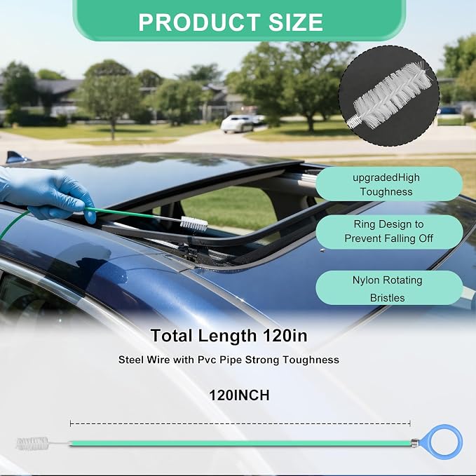 Auto Sunroof Drain Cleaning Tool, 120 Inch Long Flexible Tube Cleaning Brush - Image 2