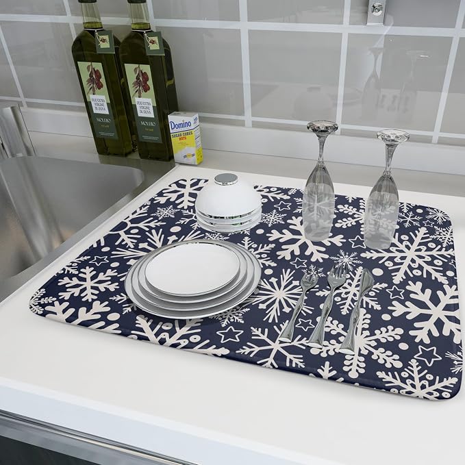 Dark Blue Winter Dish Drying Mat - Image 6