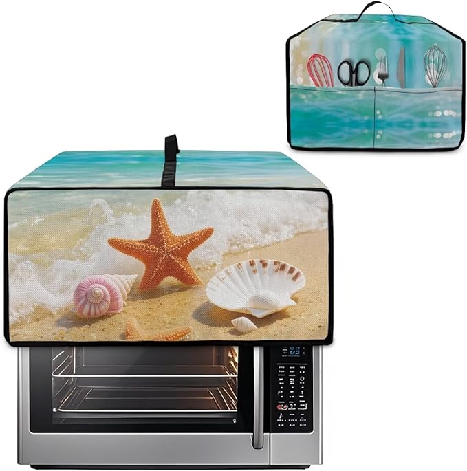 Air Fryer Toaster Oven Dust Cover Countertop Microwave Dust Cover Protector, Compatible with Convection Oven, S, 14.5 x 18.5 x 9 Inches, Beach Starfish Sea Shell
