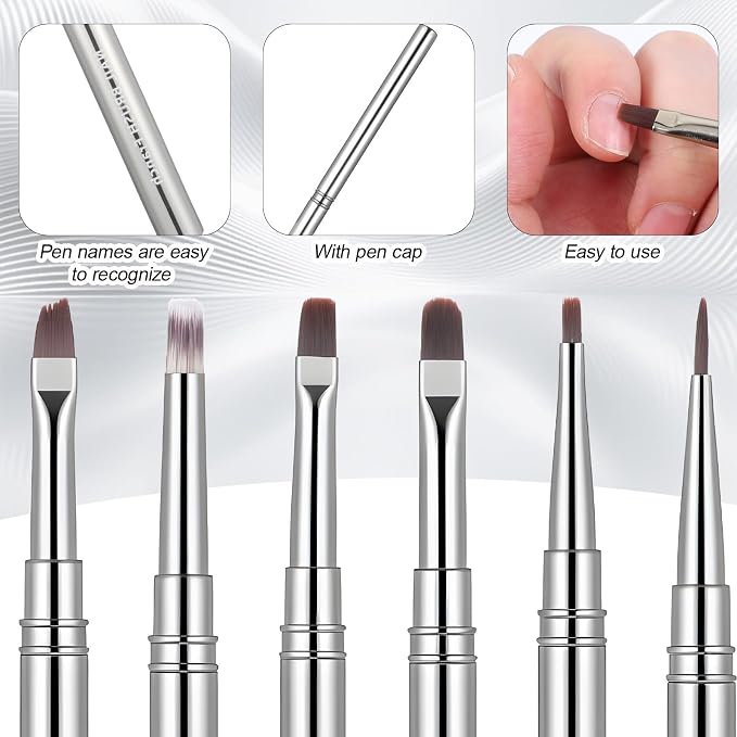 6Pcs Acrylic Nail Brushes, Nails Art Clean Up Brushes Metal Nail Polish Remover - Image 5