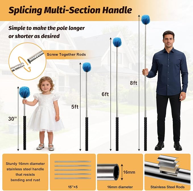 Cobweb Duster Brush with Extension Pole, Lightweight 5ft Long Spider Web - Image 4