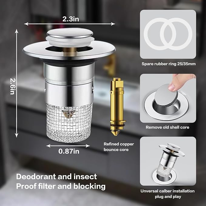 Bathroom Sink Drain Strainer, Pop Up Sink Drain Strainer - Image 5