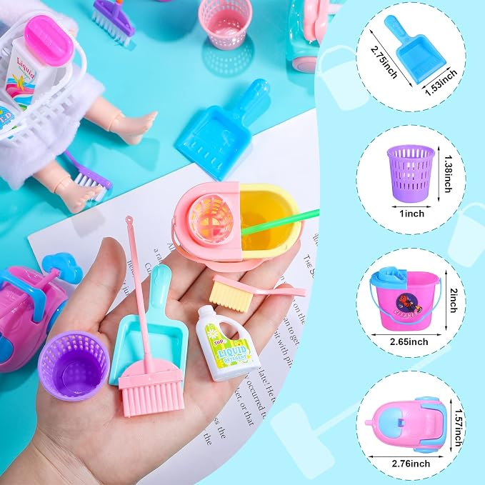 22 Pieces Miniature Bucket Doll Housework Cleaning Supplies Mini Dollhouse - Image 3
