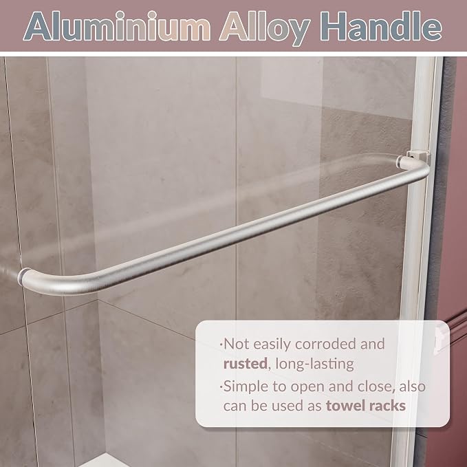 ELEGANT 58.5-60 in. W x 72 in. H Semi-Frameless Sliding Shower Door in Brushed - Image 6