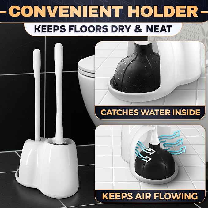 2-in-1 White Toilet Brush and Plunger Set - Image 8
