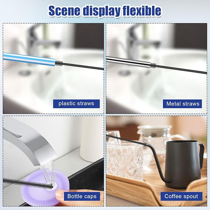 2pcs Silicone Straw Brushes, 6mm+8mm Reusable Hanging Straw Cleaner Brush Extra - Image 6