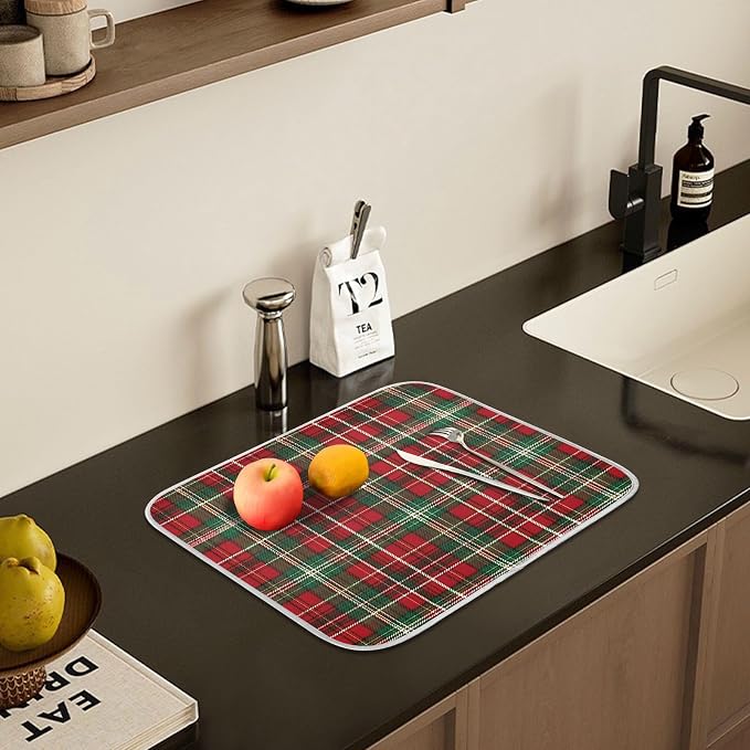 Christmas Red Green Buffalo Checkered Dish Drying Mat - Image 6