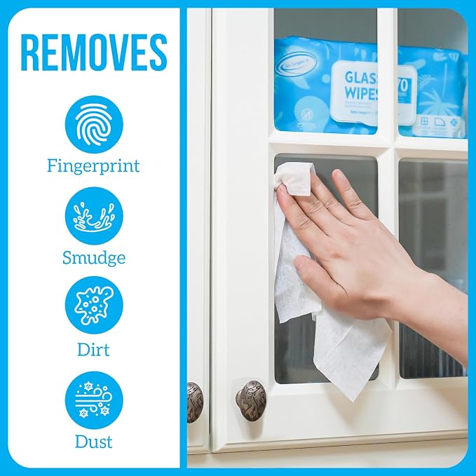 Air Jungles Glass and Window Cleaner Wipes 70 Count, Extra Large 8" x 10" Size - Image 2