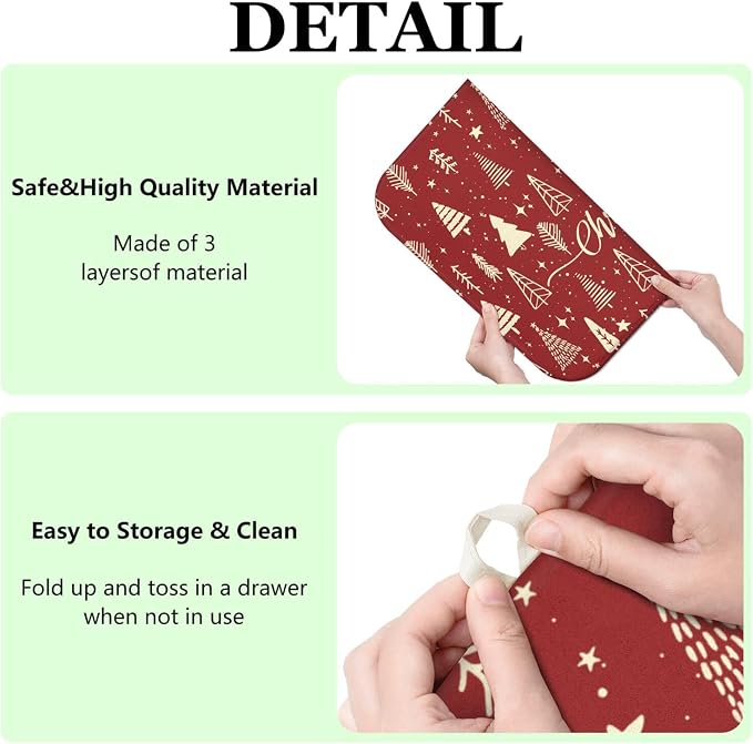 Christmas Kitchen Countertop Dish Drying Mat, Washable Absorbent Countertop - Image 7