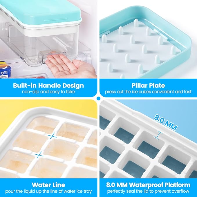 PHINOX Ice Cube Tray with Lid and Bin, 3 Pack Plastic Ice Cube Tray Molds - Image 3