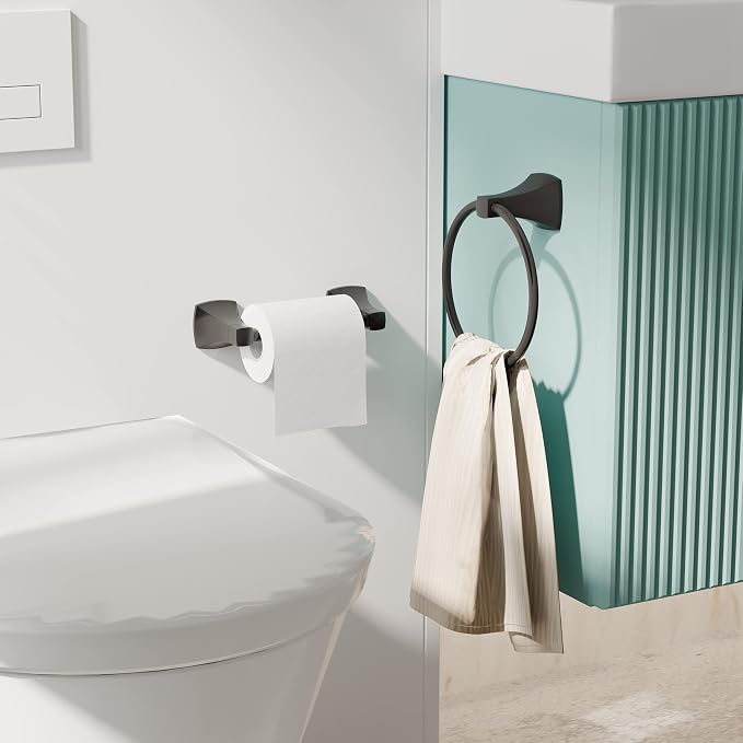 Bathroom Hardware Set 2 Pieces Toilet Paper Holder and Towel Ring Wall Mounted - Image 2