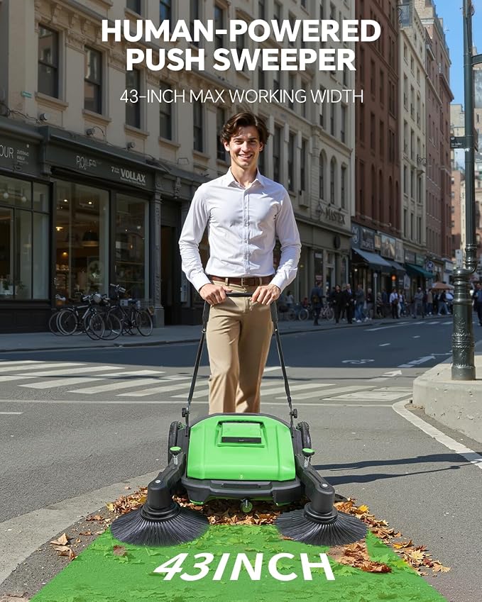41" Walk-Behind Hand Push Floor Sweeper, 15 Gal Large Capacity, Folding Handle - Image 3