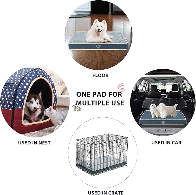 VANKEAN Waterproof Dog Pad Bed Mat Reversible (Warm&Cool), Removable Washable Cover & Waterproof Inner Lining, Pet Mattress for Cats and Dogs, Joint Relief Crate Bed, Navy-Medium