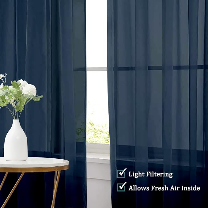 Chyhomenyc Sheer Curtains 63 Inch Length Set of 2, Rod Pocket Voile Drapes - Image 7