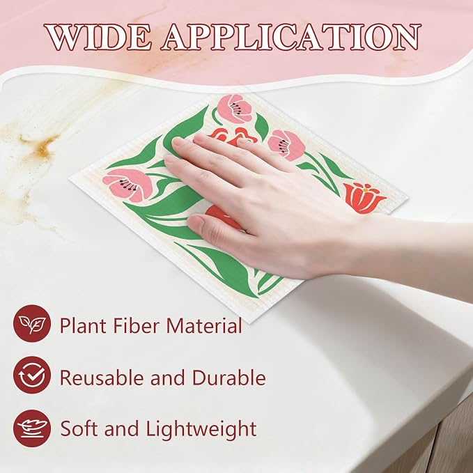 5 Pack Mixed Colorful Blossoms Flower Swedish Kitchen Dishcloths Dish Towels - Image 2