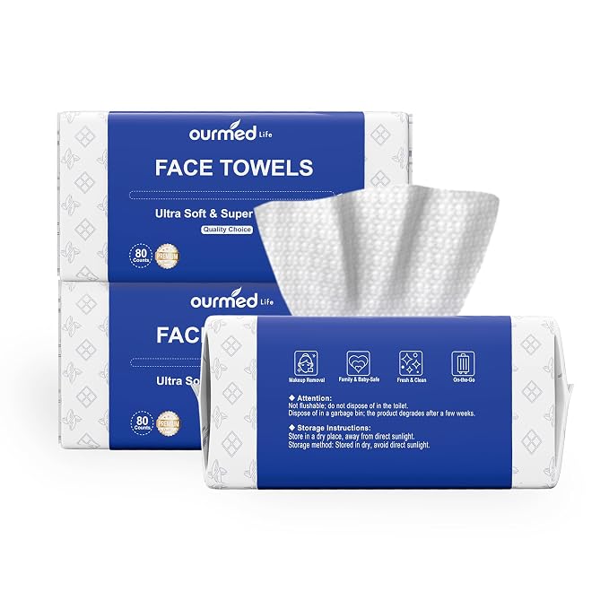 Ourmed Life Face Towels, Thicker Disposable Biodegradable Clean Face Wipes by ourmedlife