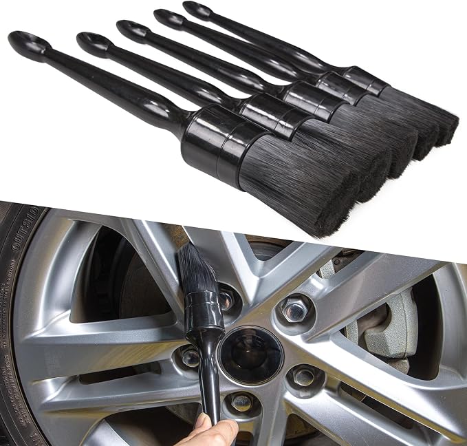 Car Detailing Brush Set, 5 Pack Auto Black Detail Brushes, Comfortable Grip and - Image 3