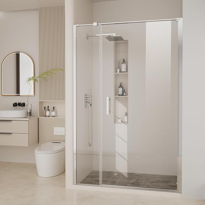 Bathbliss Framed Pivot Shower Door, Glass Shower Door in Chrome, 58.5" to 60" W by Unknown
