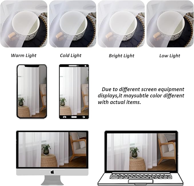 Chyhomenyc White Sheer Curtains 90 Inches Long 2 Panels, Light Filtering White - Image 3