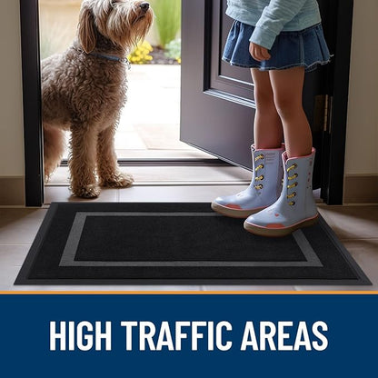 OLANLY Front Door Mat Indoor Outdoor Entrance, Waterproof All-Season, All-Weather Doormat, Sturdy Natural Rubber, Fade Resistant, Low Profile, Easy Clean Patio Porch Entryway Mat, 35x23, Black