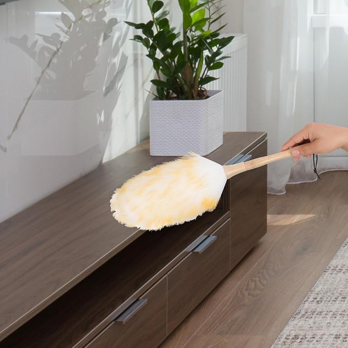 Lambswool Duster Handheld Dust Sweeper 22cm Soft Wool Head Static-Free Cleaning - Image 9