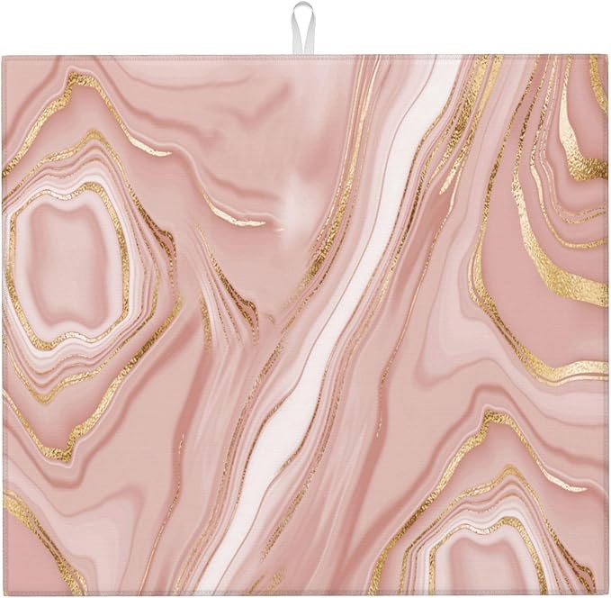Pink Golden Marble Dish Drying Mat by Unknown