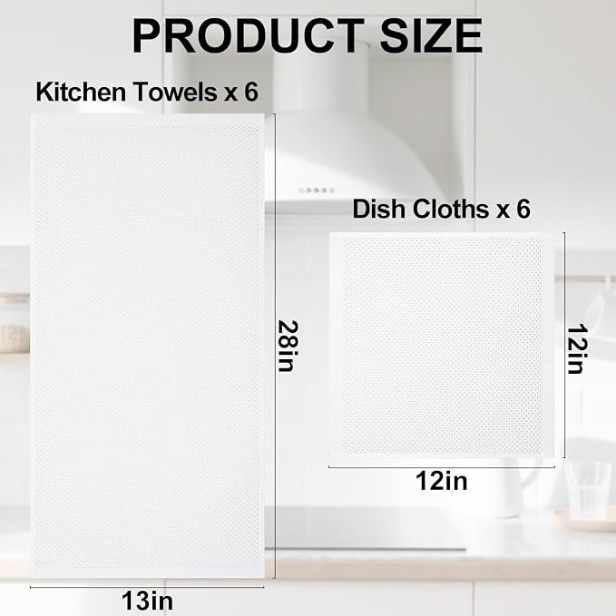 Homaxy 100% Cotton Kitchen Towels and Dishcloths Set, 12 x 12 Inches and 13 x - Image 4