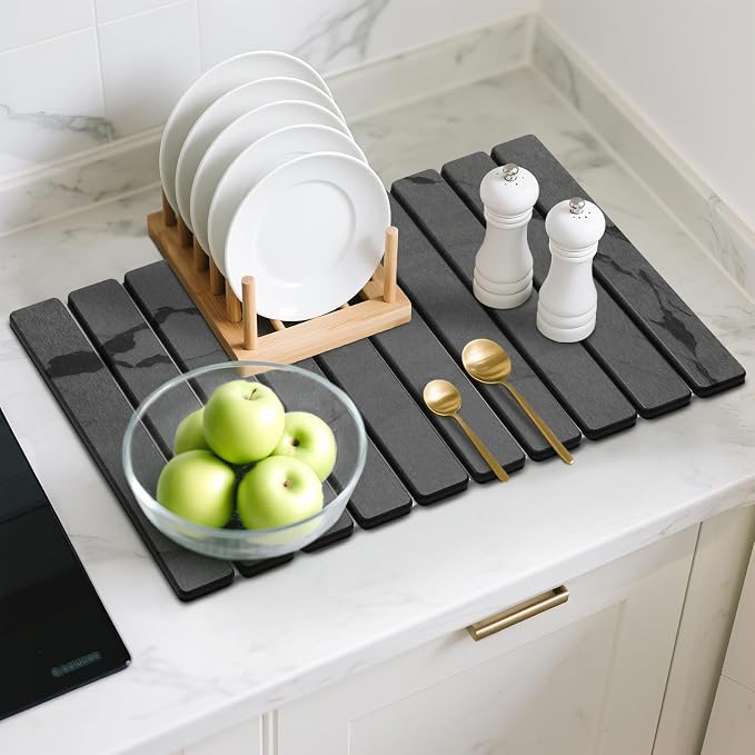 Large Stone Dish Drying Mat for Kitchen Counter, Foldable Water Absorbing - Image 8