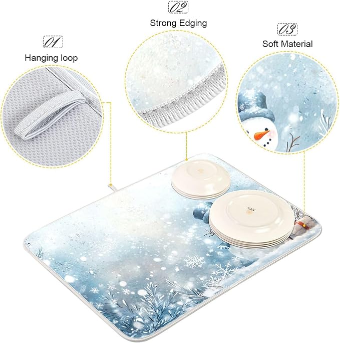 Winter Snowman Silver Dish Drying Mat - Image 4