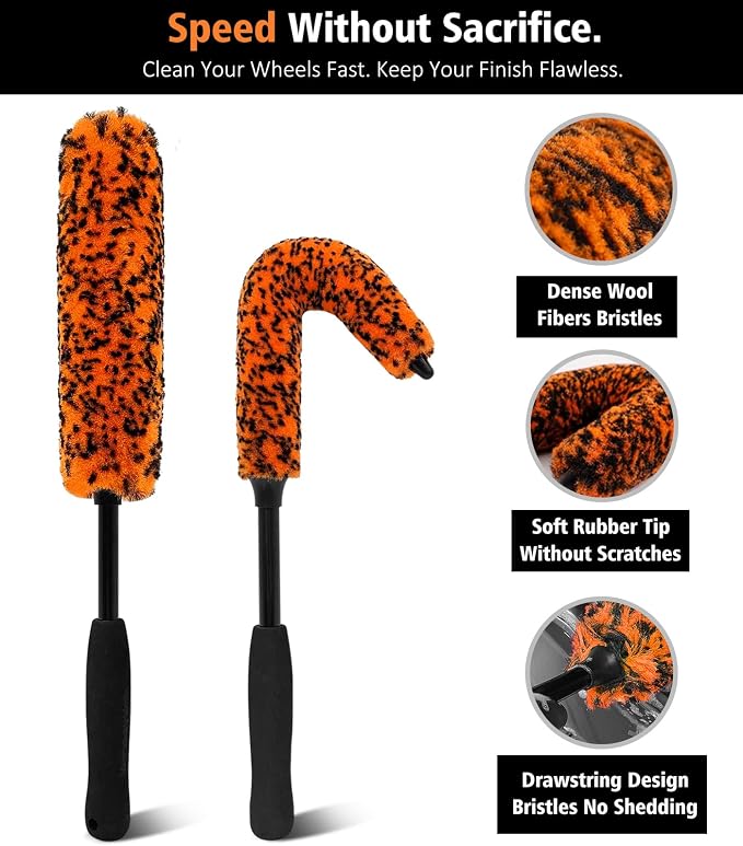 YeewayVeh 3PCS Quick Car Wheel Brush Kit, 2-Size 360° Bendale Rim Cleaner - Image 4