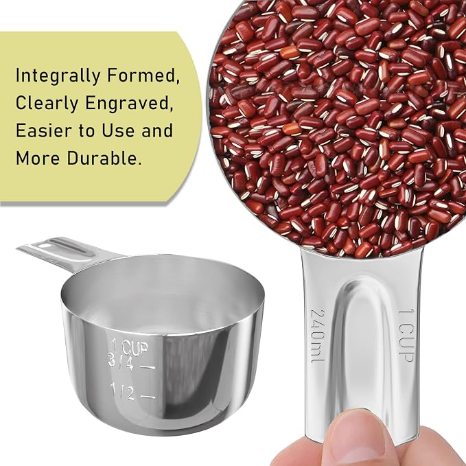 2PCS 1Cup Single Measuring Cup, Stainless Steel Measure Scoop, Metric and US - Image 3