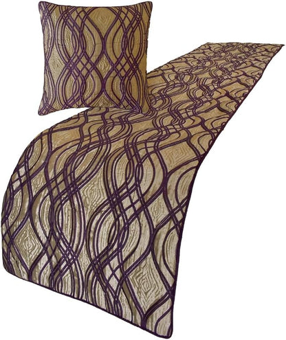 The HomeCentric King/Queen/Twin Plum Designer CA King 86"x18" Bed Runner with 2 Pillow Cover, Quilted Bed Scarf on Jacquard Fabric - Plum Swirls