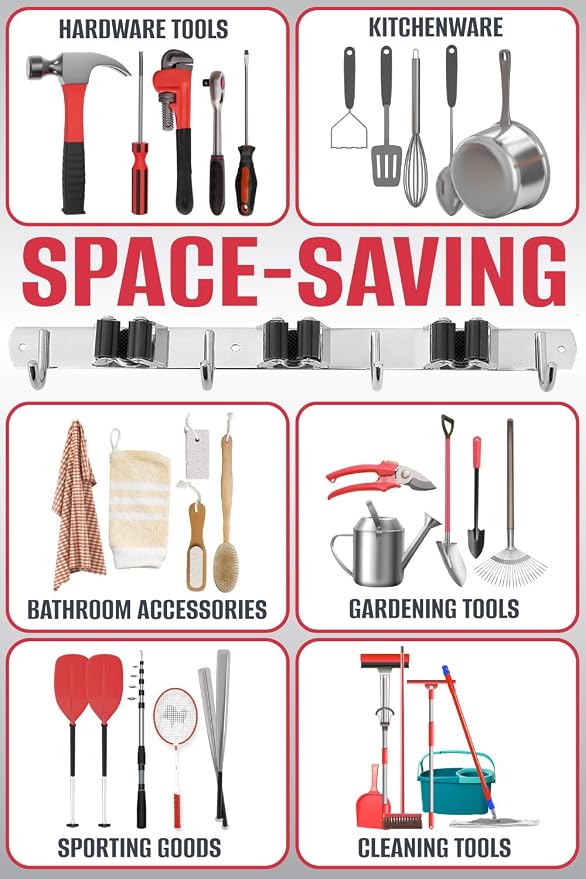 The Good Stuff Compact Mop and Broom Holder Wall Mount – Stainless Steel - Image 5