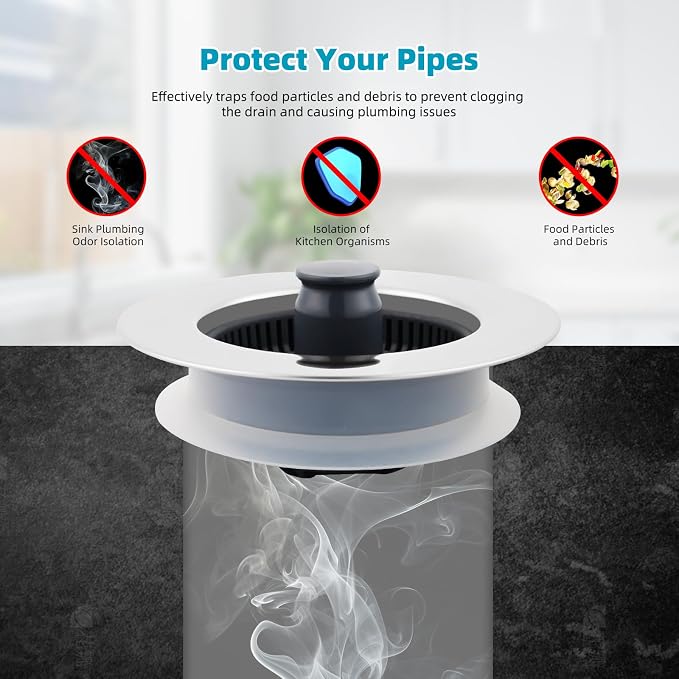 Hibbent 3 in 1 Kitchen Sink Drain Strainer, Stainless Steel Wrapped Shell Drain - Image 4
