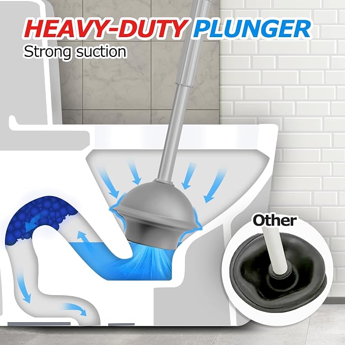 2Pack 2 in 1 Toilet Brush and Plunger Set, Extended Handle Plunger，Toilet Bowl - Image 3