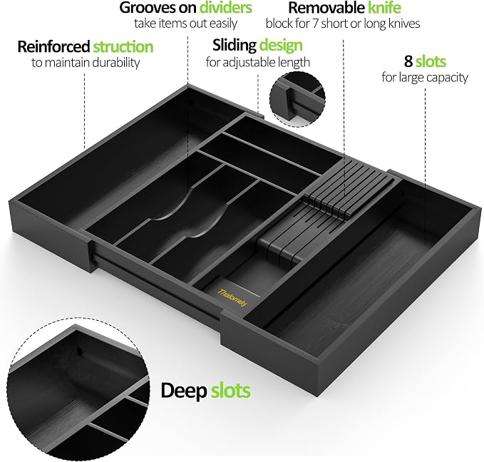 Bamboo Kitchen Drawer Organizer, Expandable Utensil Organizer - Image 3