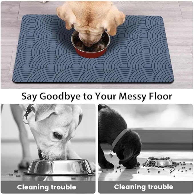 Dog Food Mat for Floors, Absorbent and Quick-Drying Pet Cat Food Mat,Anti-Fouling and Easy-to-Clean Pet Feeding Mat,Dog Bowl Mats for Messy Drinking Water Bowls.17x27inch Boho Style