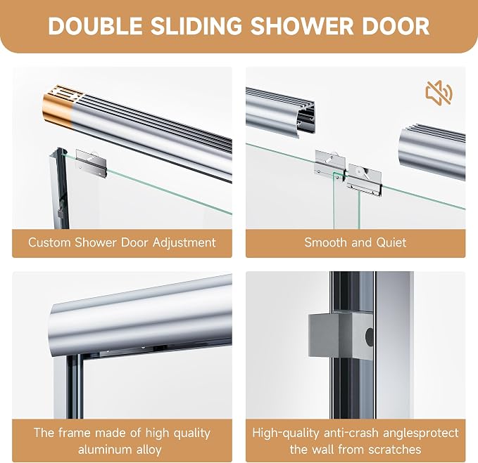 Shower Door 44-48 in. W x 72 in. H, UCALAFEE Semi-Frameless Double Sliding - Image 2