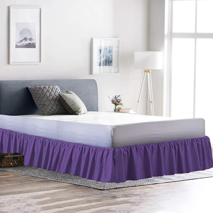 Ruffled Bed Skirt (Cal King, Purple) 18 Inch Drop Dust Ruffle with Platform, 100% Cotton 600 Thread Count Fabric, Gathered Styling, Available in All Bed Sizes and 23 Colors - Bedskirt