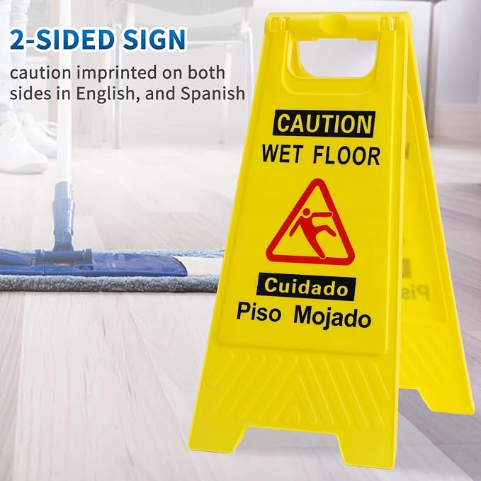 CERLMLAND wet floor signs 4 piece double-sided sign alerts clear identification - Image 5