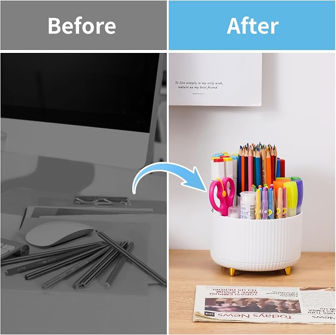 Marbrasse Desk Organizer, 360-Degree Rotating Pen Holder, Desk Organizers and - Image 7