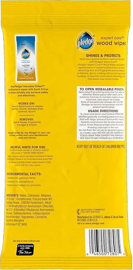Pledge Expert Care Enhancing Wood Wipes, Lemon Scent - Image 10