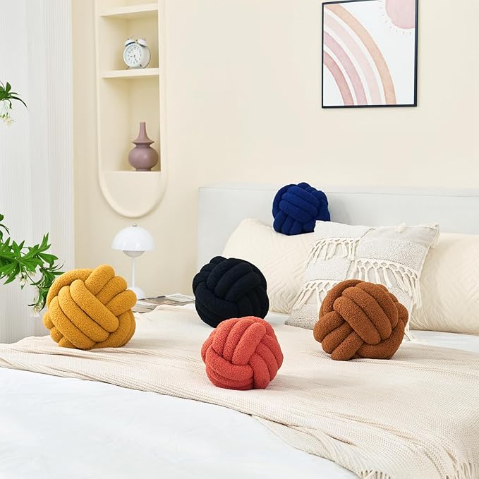 Petrella Knot Pillow Ball Round Throw Pillows Home Decor Cushion Decorative Aesthetic Throw Pillows，Lambswool Yellow 8inch