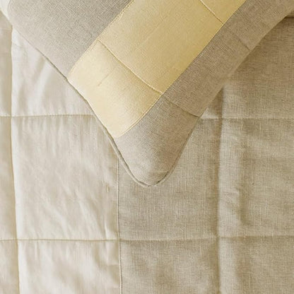 The HomeCentric King/Queen/Twin Beige Decorative CA King 86"x18" Bed Runner with 2 Pillow Cover, Color Block, Patchwork, Quilted, Silk, Linen & Striped Bed Scarf on Linen & Silk Fabric - Alikka