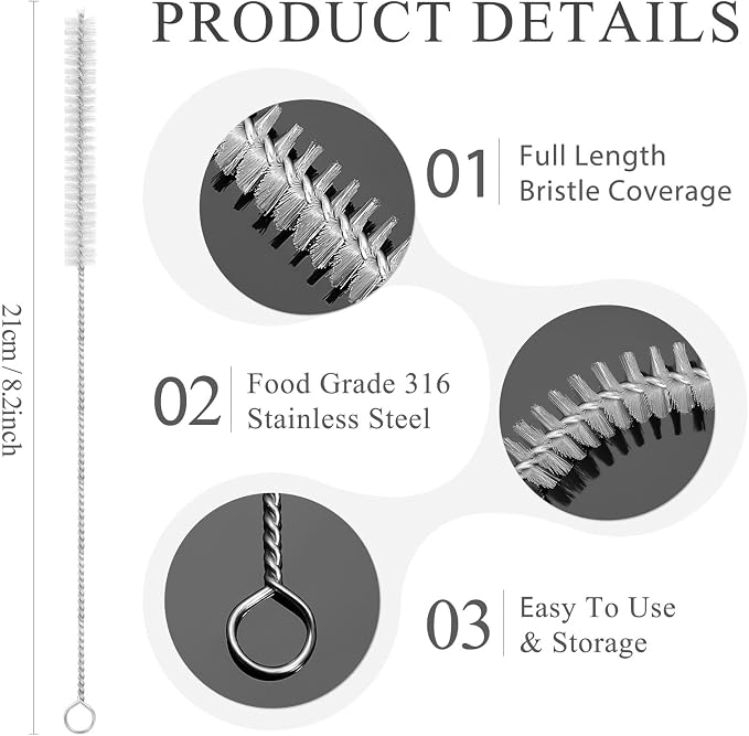 10Pcs Straw Cleaner Brush, Reusable Metal Handles Straw Cleaner Brush Extra Long - Image 2