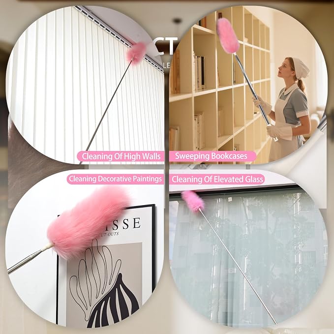 Extendable Lambswool Duster Stainless Steel Handle 133" Removable Feather Duster - Image 5